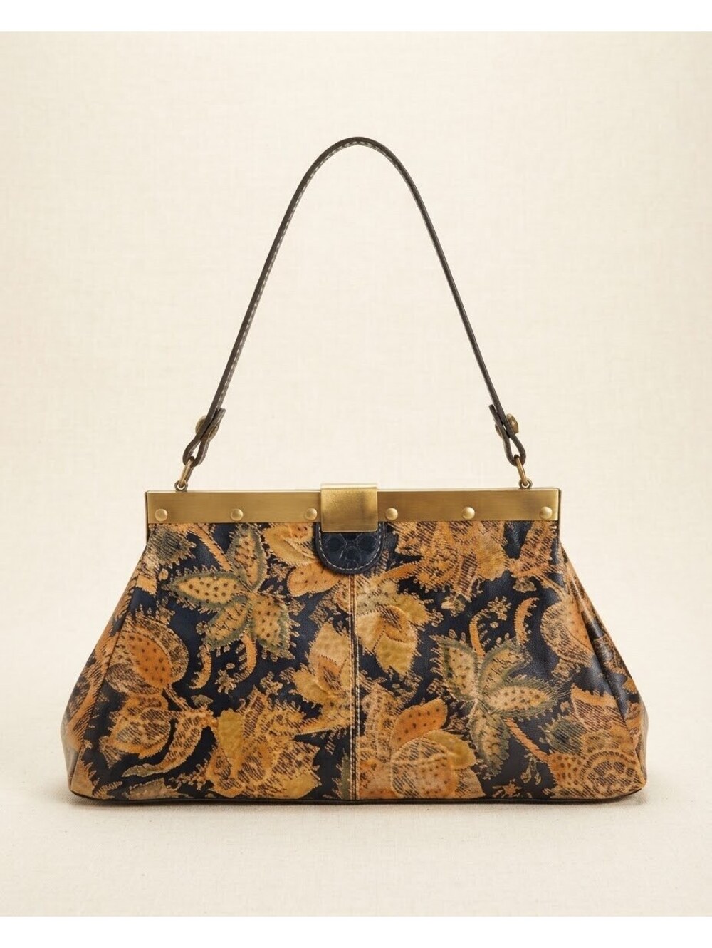 Patricia Nash Vintage Botanical Floral Embossed Leather Kelmscott Frame Bag